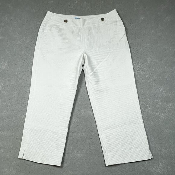 J.McLaughlin Quilted Texture Ankle Pants 100% Cotton Women’s Sz 12 White Waffle - Picture 1 of 15